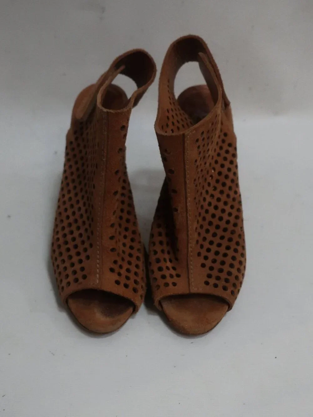 Womens Pedro Garcia Brown Sofia Perforated Suede Peep Toe Booties 37.5 US/7.5